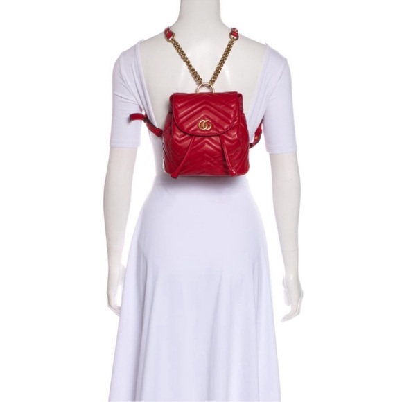 Gucci Marmont Red Leather Backpack - Picture 4 of 12